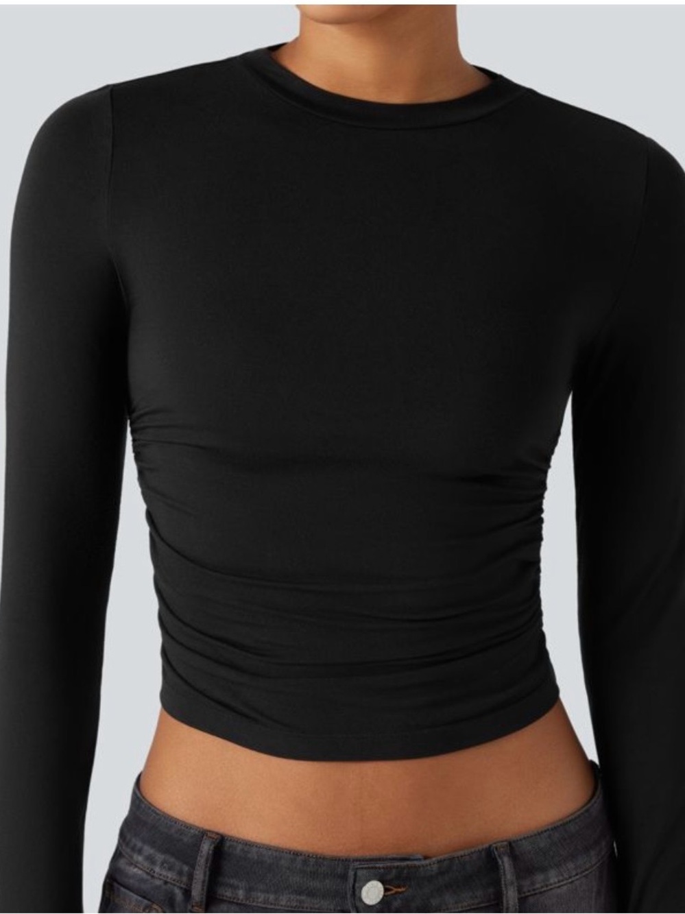 Halara-Women's Black Ruched Long-Sleeve Casual Top